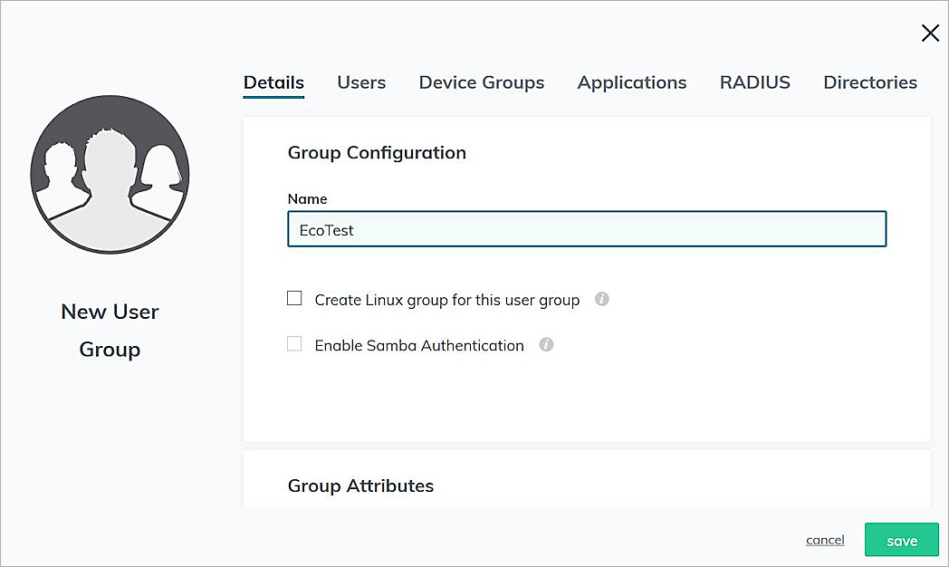 Screen shot of the add group